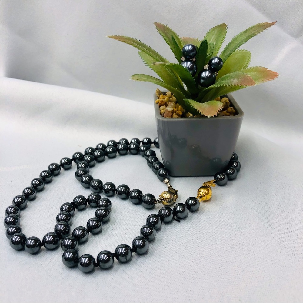 Vintage Black Luster Set Necklace Bracelet Earrings - Picture 6 of 16
